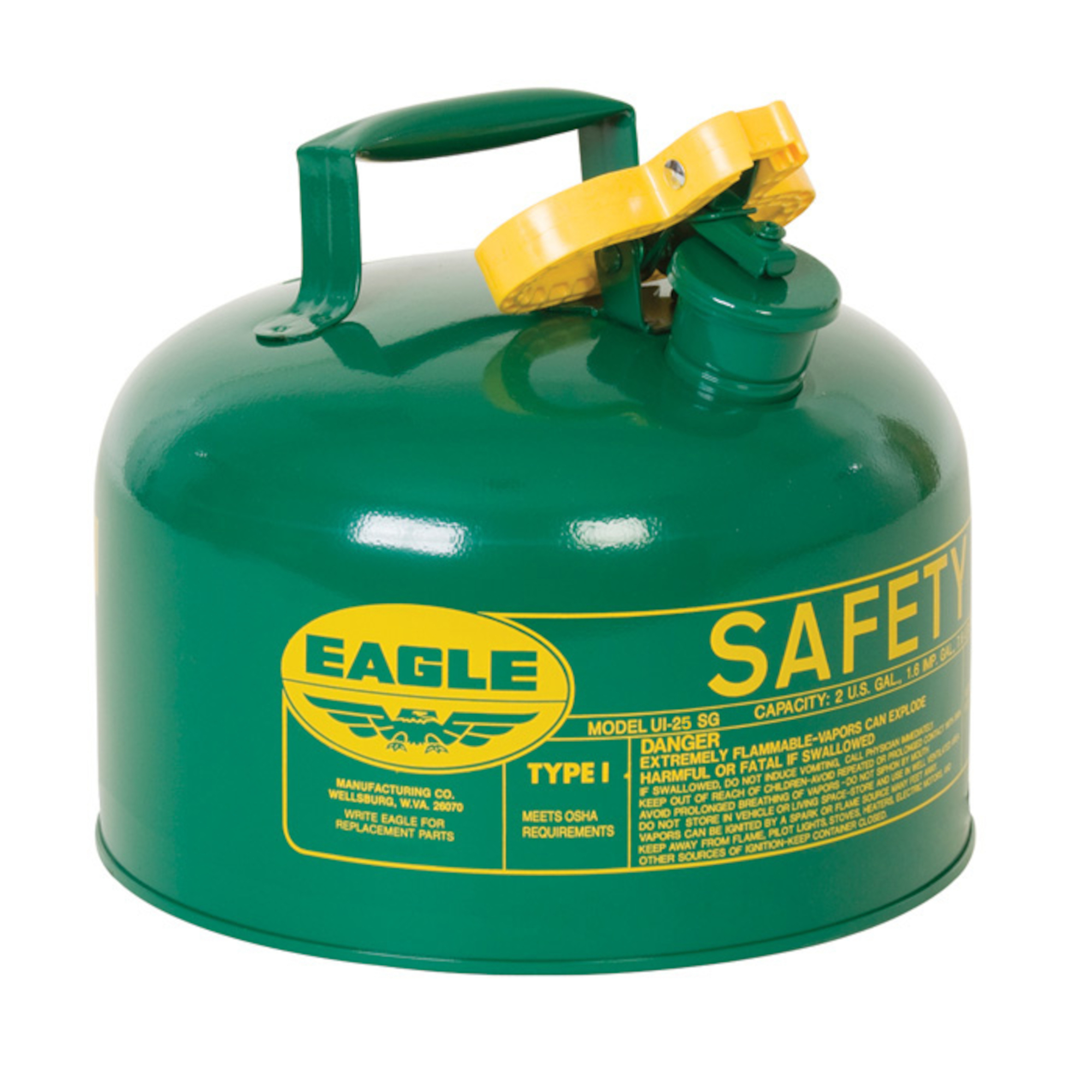 Eagle Type I Safety Can for Combustibles — 2.5 Gallon, Flame Arrester, Green, Model# UI25SG